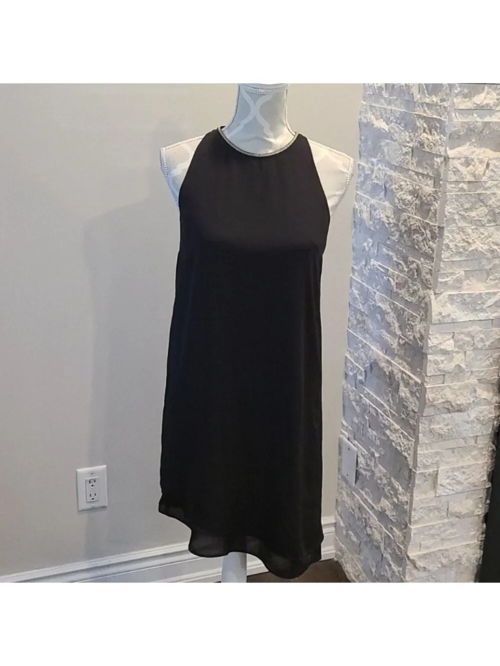 H&M black 2 layer semi sheer dress w/ silver trim